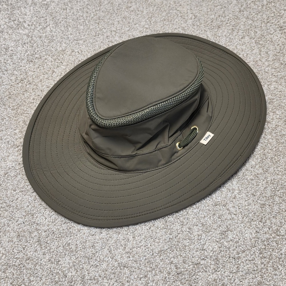 Tilley Airflo Hat 7 1/4 Olive Green Broad Brim Sun Bucket Hat Made in Canada